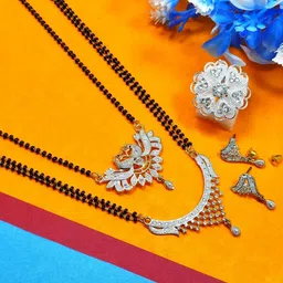 DIVYANSHI COLLECTION Brass American Diamond Silver-Plated Jewellery Set image 1