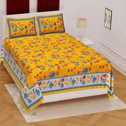 KD PRINTS Yellow & White Floral 180 TC Bedsheet with 2 Pillow Covers-picture-14