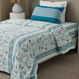 Boutique Living India Valatia Karigari White Pure Cotton Single Bedsheet Set 2.24m x 1.52m-picture-41