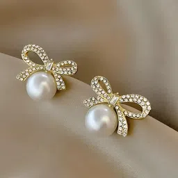 KARISHMA KREATIONS Gold Plated Artificial Stones Studded &Pearls Beaded Contemporary Studs image 3