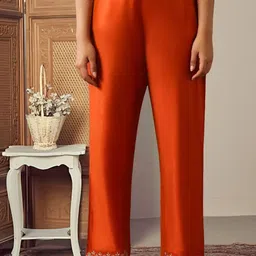 HERE&NOW Ethnic Motifs Embroidered Straight Kurta With Trousers & Dupatta image 4