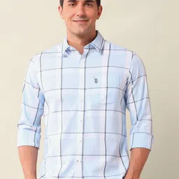 U.S. Polo Assn. Men Classic Fit Spread Collar Checked Cotton Casual Shirt-picture-26