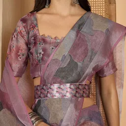 HERE&NOW Zari Linen Blend Saree image 5