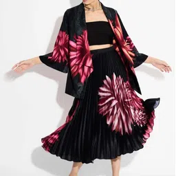 SHASHA GABA Floral Printed Flared Pleated Midi Skirt-image-38