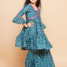 Bitiya by Bhama Girls Floral Printed Kurta with Sharara image 3