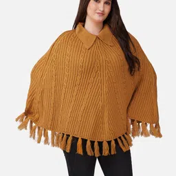 JoE Hazel Cable Knit Shirt Collar Acrylic Longline Poncho image 3