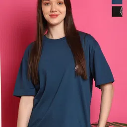 Metronaut Women Pack Of 2 Graphic Printed Round Neck Cotton Oversized T-shirts-picture-22