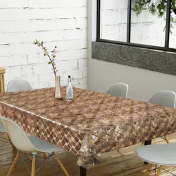 Dakshya Industries Brown Geometric Printed Waterproof Plastic 6-Seater Table Cover image 1