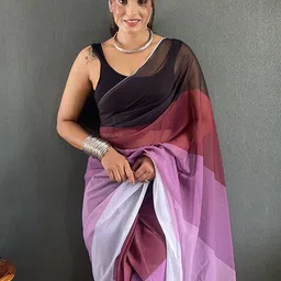 DIVASTRI Colourblocked Pure Georgette Saree image 4