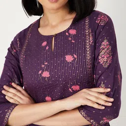 max Women Floral Printed Regular Pure Cotton Kurta with Trousers & With Dupatta image 2