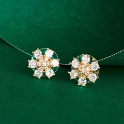 TEEJH Rose Gold-Plated Cubic Zirconia Studded Floral Shaped Drop Earrings-picture-20