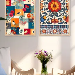 Kotart Brown & Red 2 Pieces Floral And Botanical Wooden Wall Arts image 2