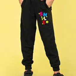 NUSYL Girls Typography Printed Full Length Mid Rise Joggers-picture-12