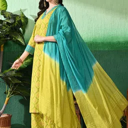 Sangria Women Printed Straight Kurta & Palazzos With Dupatta image 4