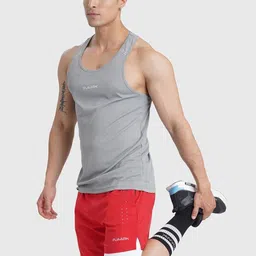 FUAARK Checked Scoop Neck Innerwear Gym Vests Checks-R_Tank-U_Grey-S image 4