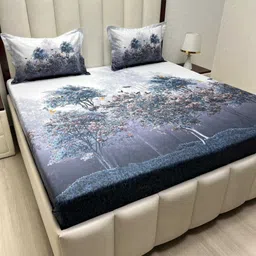 Pure Decor Blue & White Floral King Bedsheet with 2 Pillow Covers 2.74 m x 2.74 m-picture-24