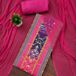 MANVAA Ethnic Motifs Printed Mirror Work Unstitched Dress Material-picture-10