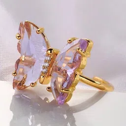 TheVineGirl Gold Plated Crystal-Studded Butterfly-Shaped Finger Ring image 5