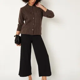 max Women Cable Knit Self Design Round Neck Cardigan image 2