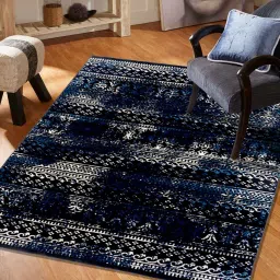 modefe Blue Abstract Nylon 3 ft x 5 ft Machine Made Carpet image 1