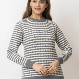 LEZA Women Striped Pullover with Embroidered Detail-picture-26