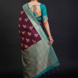 Peachmode Ethnic Motifs Zari Silk Blend Saree image 5