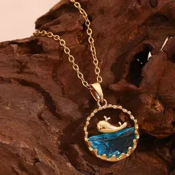 DressBerry Set Of 2 Gold-Plated Dolphin In Ocean & Heart Circle-Charm Pendant With Chain image 3