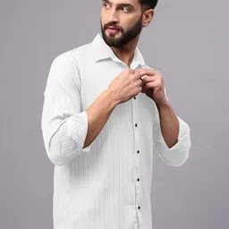 OQUENT Men Standard Fit Textured Spread Collar Casual Shirt-picture-25