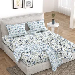 BELLA CASA Blue & White Ethnic Motifs Cotton 5 Piece Double King Superfine Bedding Set-picture-15