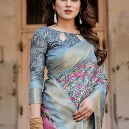 ALMAARI FASHION Ethnic Motifs Zari Pure Silk Kanjeevaram Saree image 5