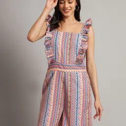 BRINNS Women Square Neck Printed Capri Jumpsuit with Ruffles image 1