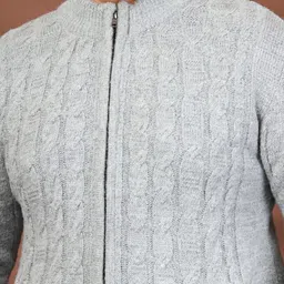 plusS Round Neck Long Sleeves Zip Detail Straight Front-Open Sweater image 2