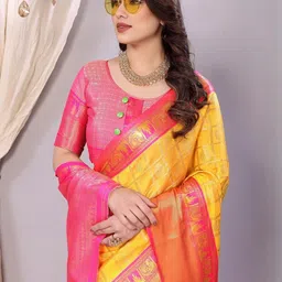 SILKWEAR Ethnic Motifs Zari Silk Blend Heavy Work Patola Saree-image-20