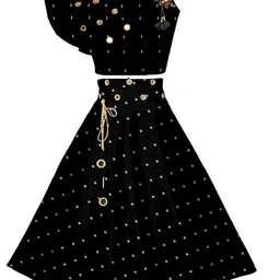 Sangria Girls Polka Dots Printed Mirror Work Round Neck Lehenga With Choli-picture-14