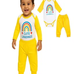 CUTE LANDINGS Kids Printed Round Neck Pure Cotton Romper With Jogger image 3