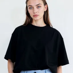 URBANICE Women Solid Round Neck Pure Cotton Oversized T-shirt-image-12