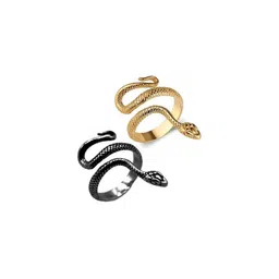 Inites Set of 2 Golden & Black Serpent Shaped Thumb Finger Ring-picture-31