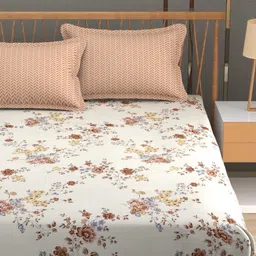 MAFATLAL Cream-Coloured & Brown Floral 140 TC King Bedsheet with 2 Pillow Covers image 3
