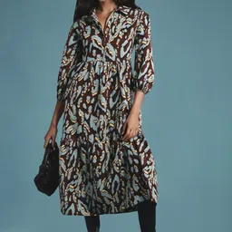 ChicFlick Women Bohemian Print Puff Sleeve A-Line Maxi Dress-picture-10