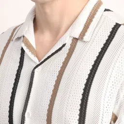 THE BEETEL HOUSE Men Relaxed Fit Cuban Collar Vertical Striped Casual Shirt image 4