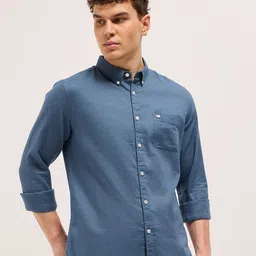 THE BEAR HOUSE Men Slim Fit Solid Button-Down Collar Casual Shirt-picture-30