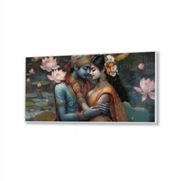 nestroots White Canvas Framed Eternal Love of Krishna and Radha Wall Painting(12X24 Inch) image 3