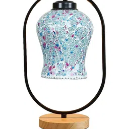 Devansh Blue Abstract Shaped Traditional Glass Wooden & Iron Table Lamp image 5