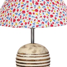 Devansh White & Pink Printed Wooden Table Lamp With Cotton Shade image 5