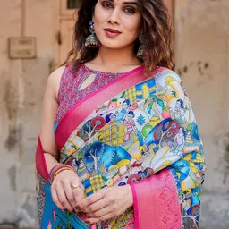 MAHARANI COUTURE Ethnic Motifs Printed Zari Border Tussar Saree image 2