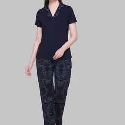 KIZA Women Printed Lapel CollarNight suit-image-10