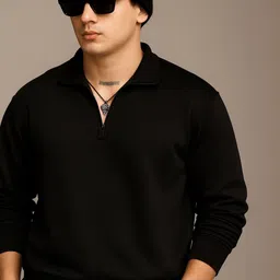 SZN Men Solid Full Sleeve Half-Zip Sweatshirt image 2