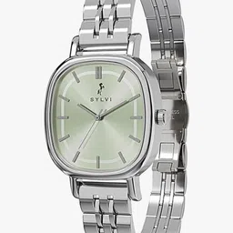 Sylvi Women Patterned Dial & Stainless Steel Straps Analogue Multi Function Watch EL-pista-SLVR-chain image 2