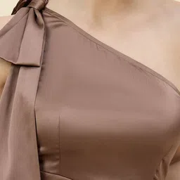 aayu Solid Satin One Shoulder Fit & Flare Maxi Dress image 3