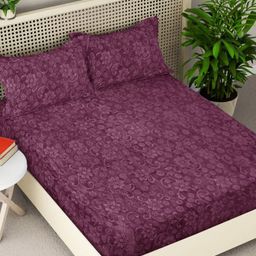 Myntra Elegant Homes Burgundy Floral 300 TC King Bedsheet with 2 Pillow Covers-picture-9